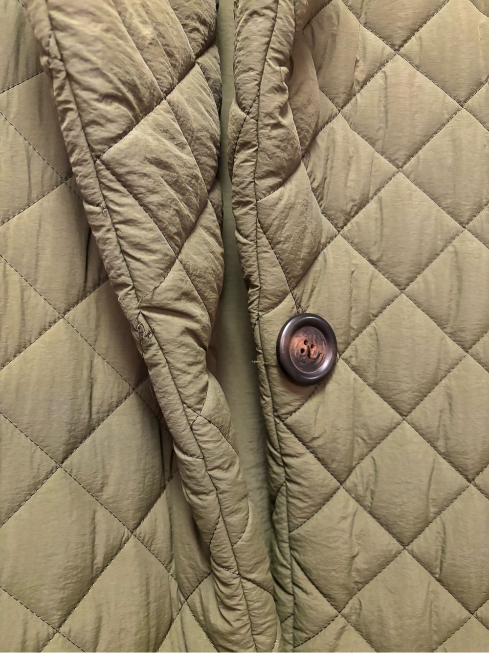 MARIAM AL SIBAI Duvet Long Quilted Blanket Relaxed Liner Coat Army Olive Collar - Picture 4 of 9